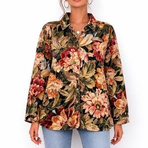Soft Surroundings Floral Blouse Size Medium Multicolor Boho Silk Blend Top Boho